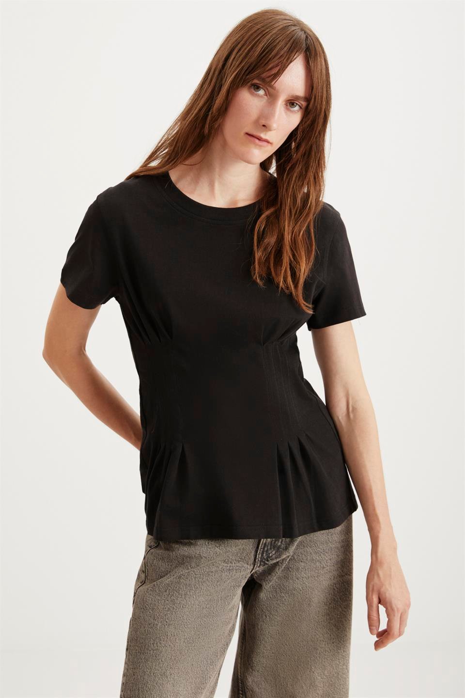 JESSİA Korse Detaylı Regular Siyah  T-Shirt