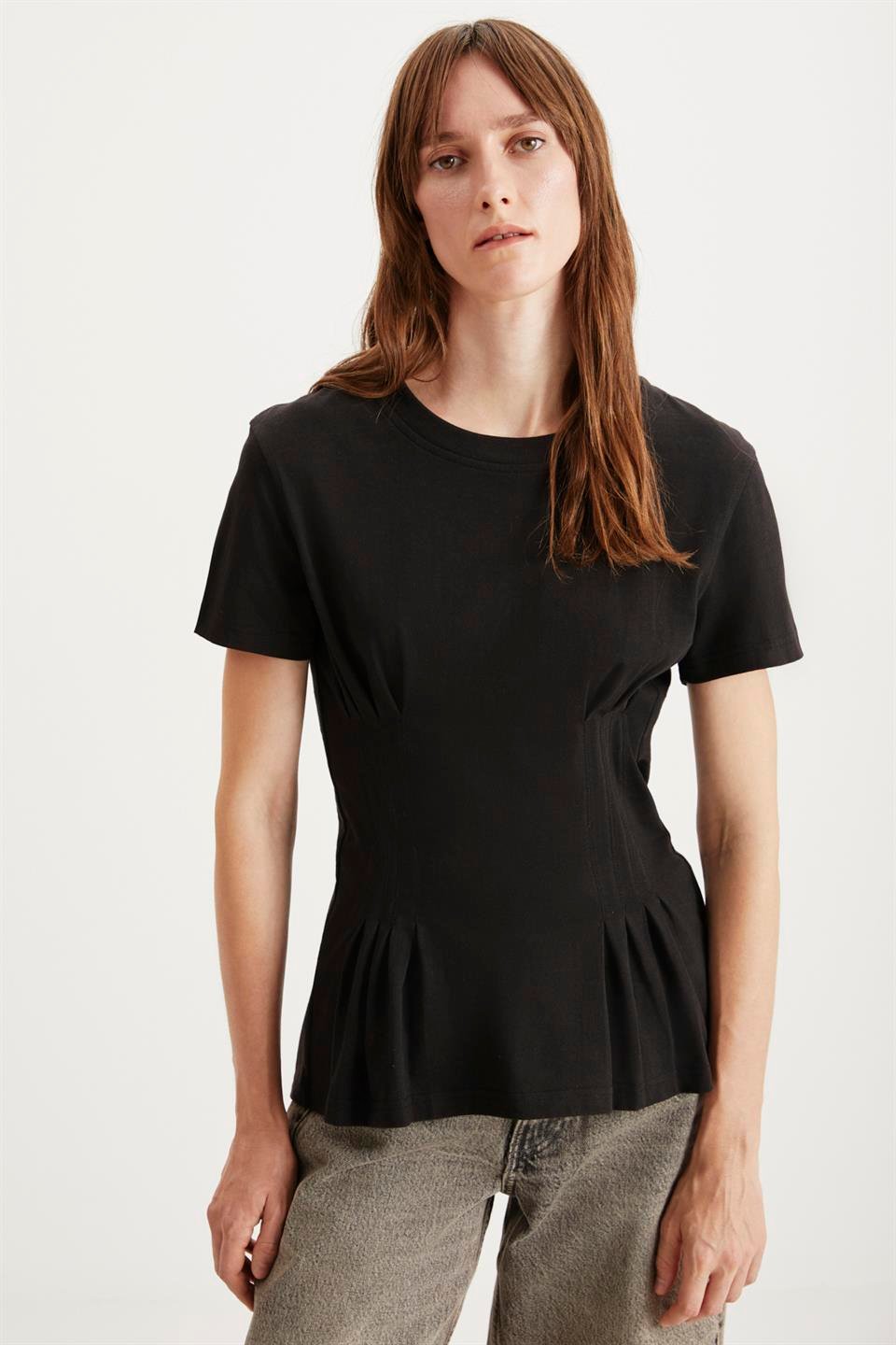 JESSİA Korse Detaylı Regular Siyah  T-Shirt