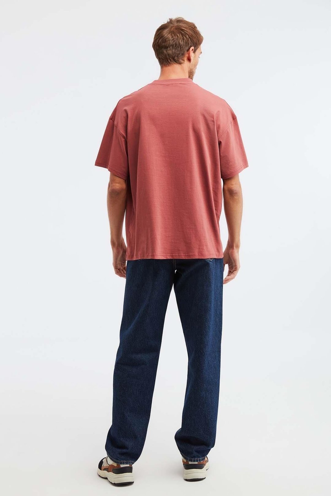 JETT Erkek %100 Organik Pamuklu Kalın Dokulu Oversize Fit Bisiklet Yaka Kiremit Rengi T-Shirt