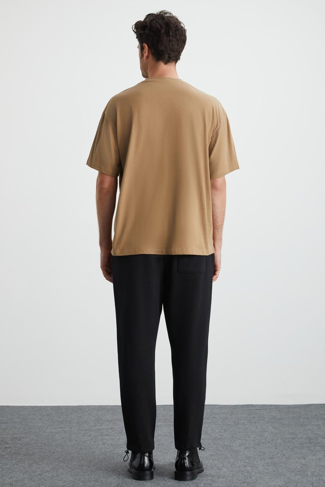 JETT Erkek %100 Organik Pamuklu Kalın Dokulu Oversize Fit Bisiklet Yaka Vizon T-Shirt