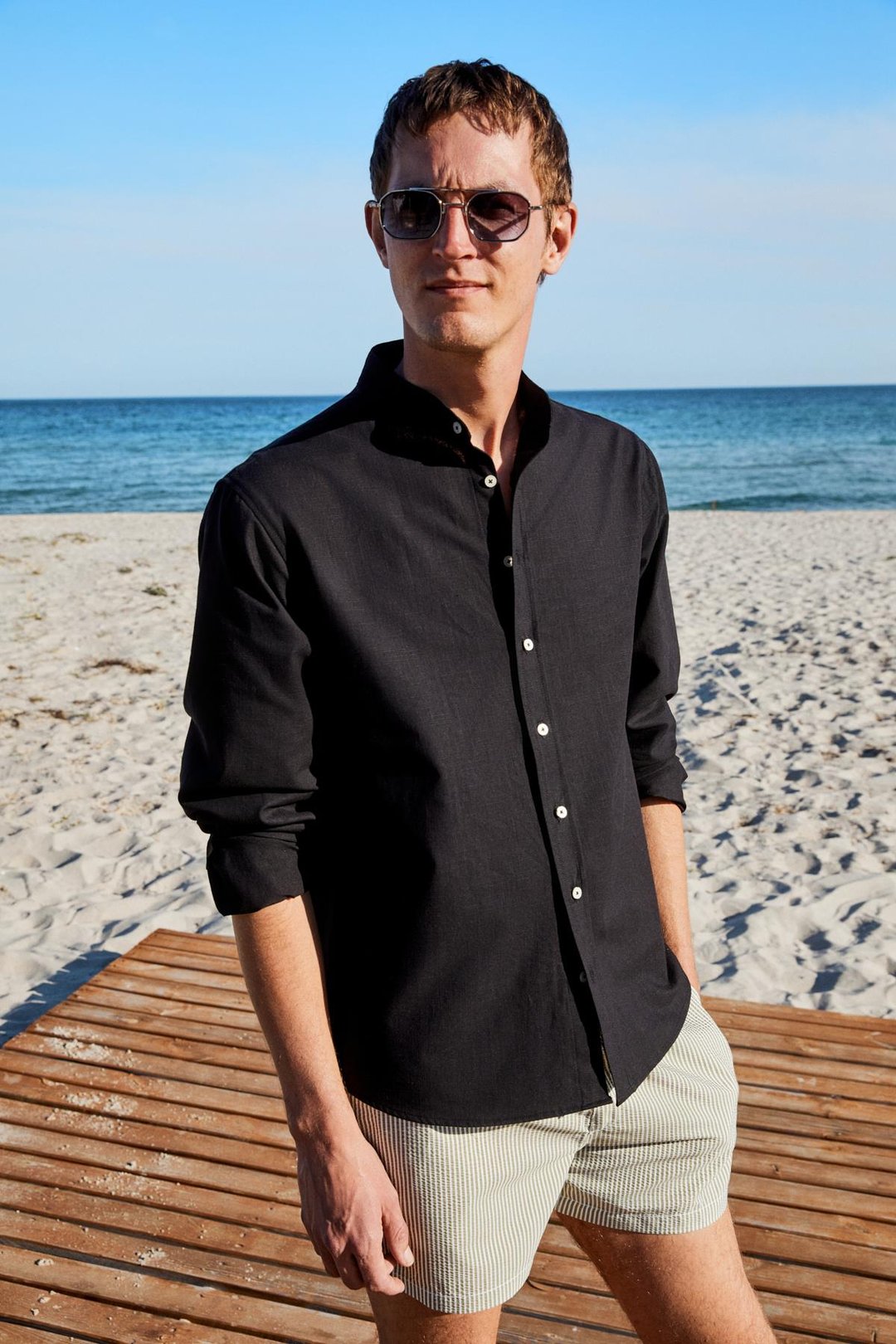 JEZER Erkek Hakim Yaka Uzun Kollu %100 Pamuk Regular Fit Siyah Gömlek