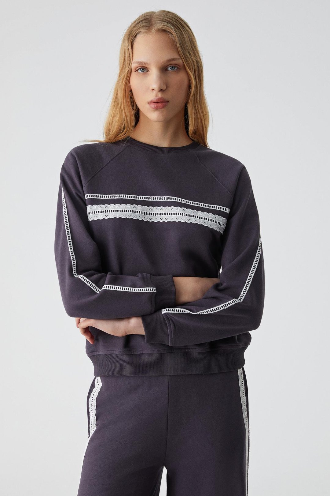 JINX Kadın %100 Pamuk Kapüşonlu Fermuarlı Mor Sweatshirt