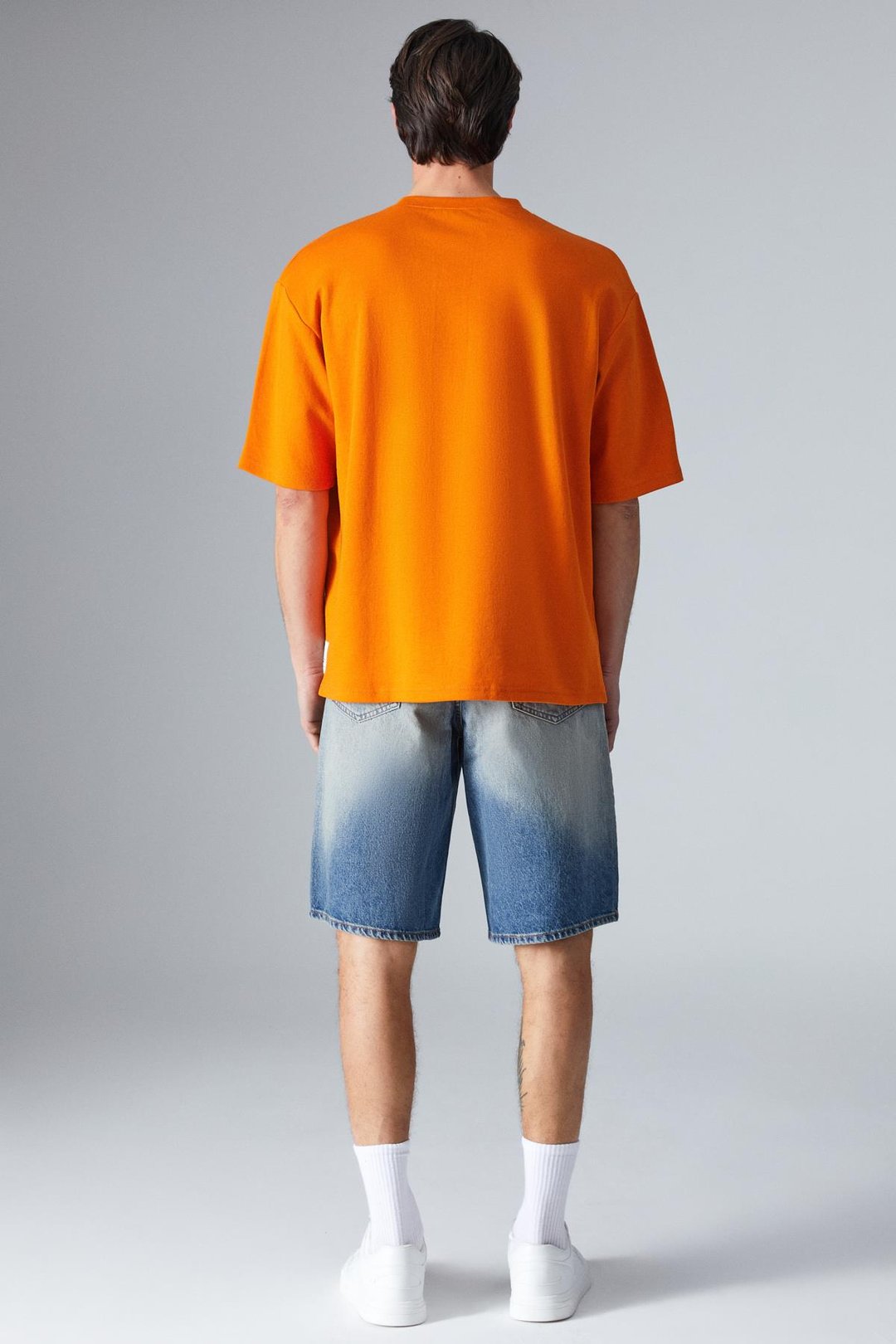 JOEL Erkek %100 Organik Pamuklu Kalın Kumaşlı Özel Dokulu Etiket Detaylı Oversize Turuncu T-Shirt