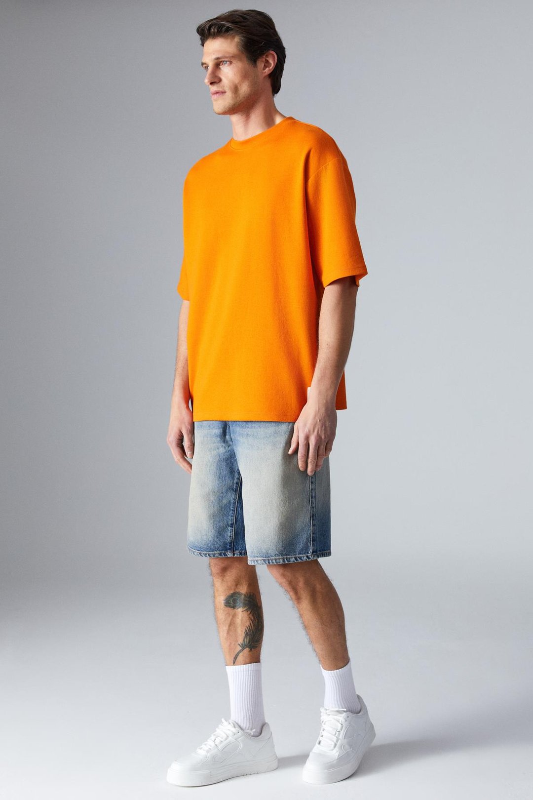 JOEL Erkek %100 Organik Pamuklu Kalın Kumaşlı Özel Dokulu Etiket Detaylı Oversize Turuncu T-Shirt