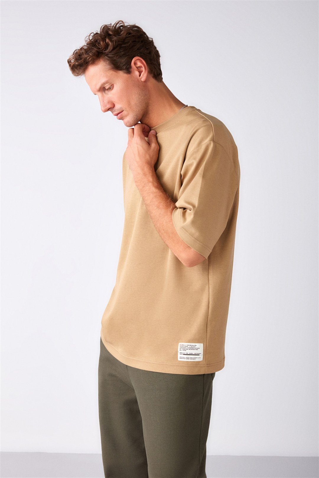 JOEL Örme Oversize Bej  T-Shirt