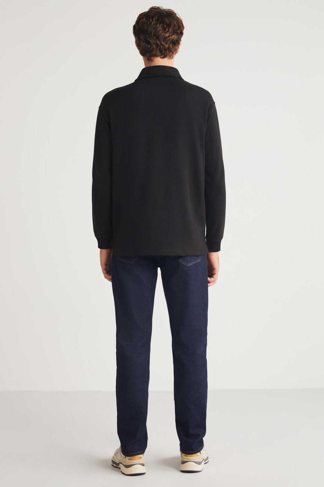 JOHN Erkek Polo Sweat Gömlek Yakalı Arkası Uzun Yırtmaçlı Diagonel Kumaşlı Siyah Sweatshirt