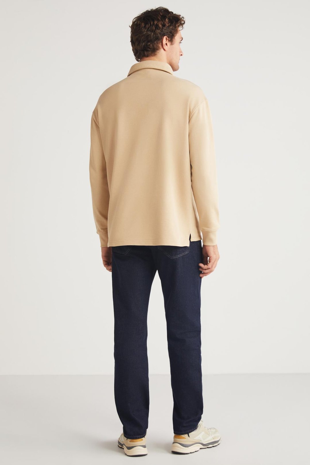 JOHN Erkek Polo Sweat Gömlek Yakalı Arkası Uzun Yırtmaçlı Diagonel Kumaşlı Bej Sweatshirt