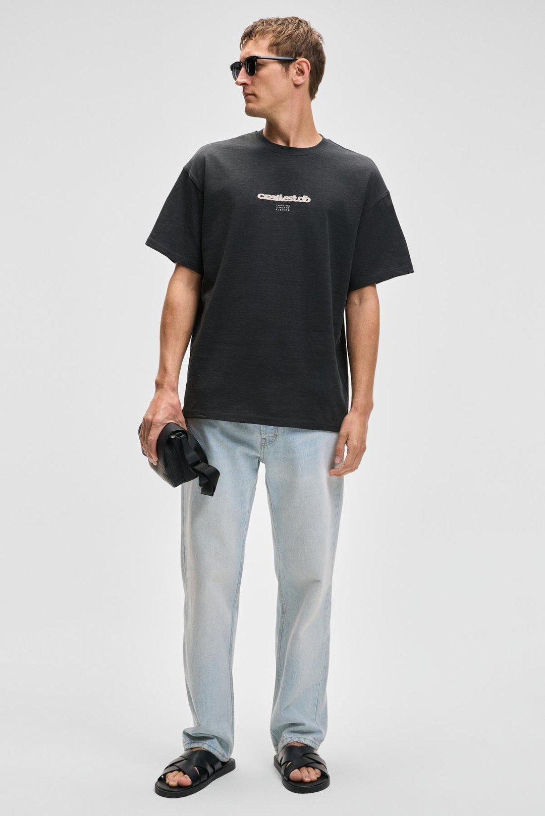 JON Erkek Bisiklet Yaka %100 Organik Pamuk Oversize Fit Antrasit T-Shirt