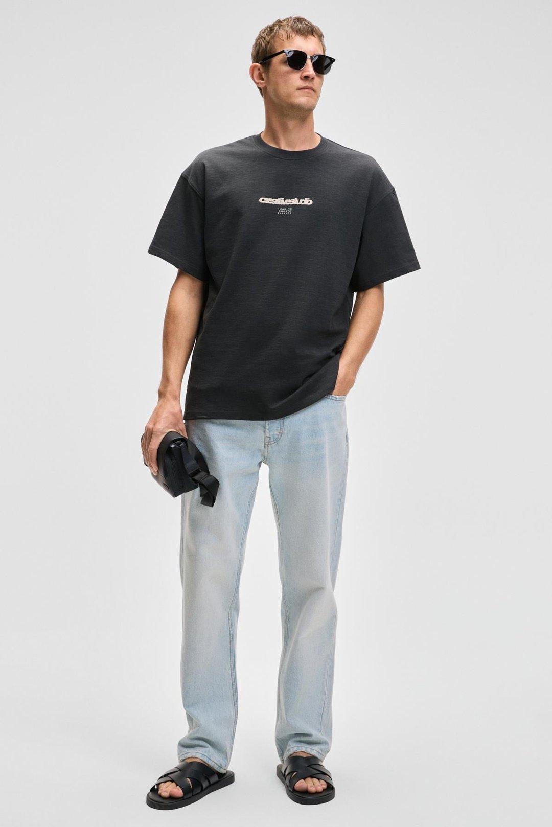 JON Erkek Bisiklet Yaka %100 Organik Pamuk Oversize Fit Antrasit T-Shirt