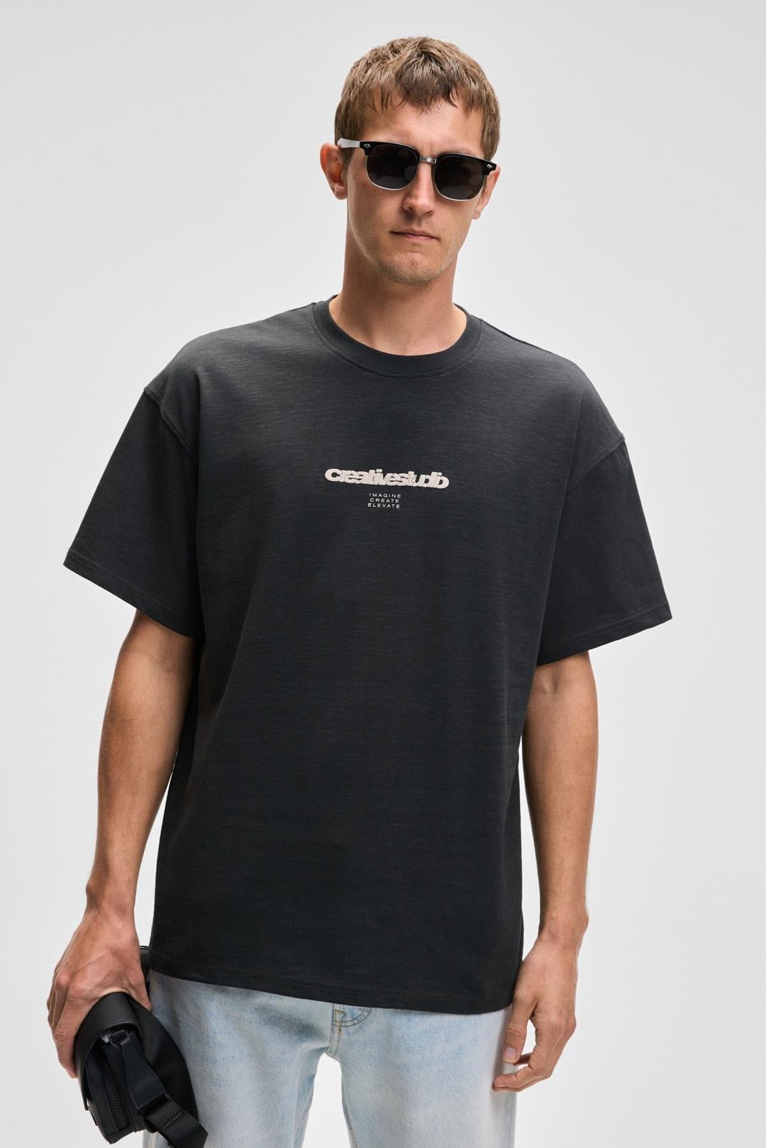 JON Erkek Bisiklet Yaka %100 Organik Pamuk Oversize Fit Antrasit T-Shirt