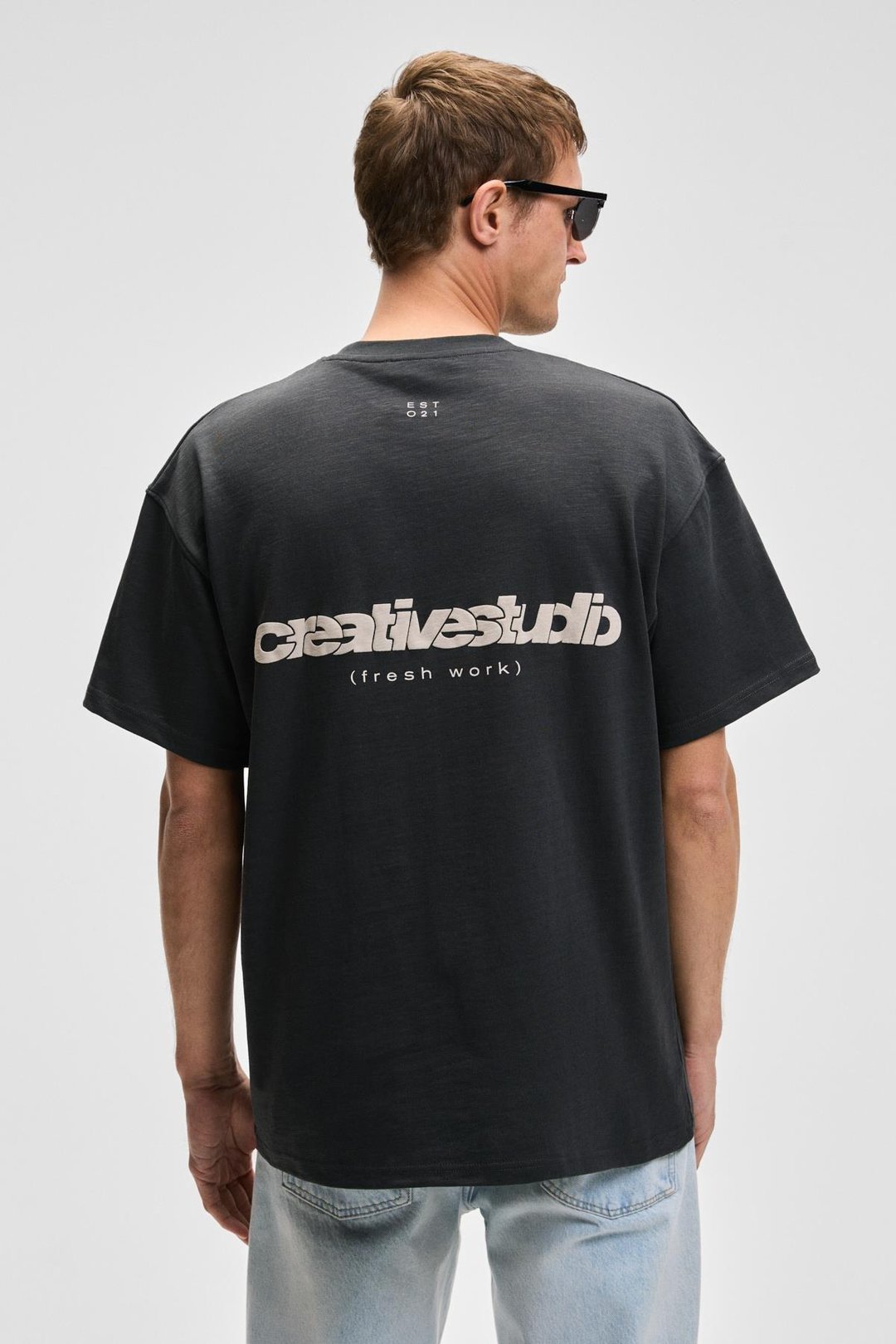 JON Erkek Bisiklet Yaka %100 Organik Pamuk Oversize Fit Antrasit T-Shirt