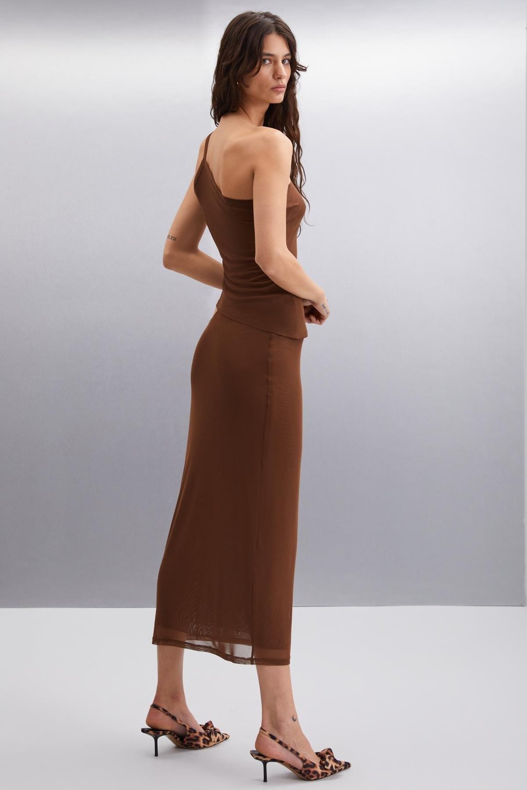 JOSEFINA Basic Slim Kahverengi Tekli Etek