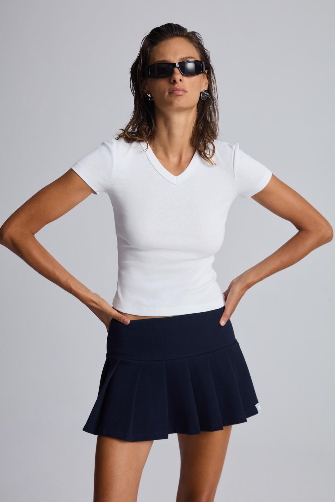 JOVITA Kadın Pamuklu Elastan Scuba Kumaş Lacivert Etek