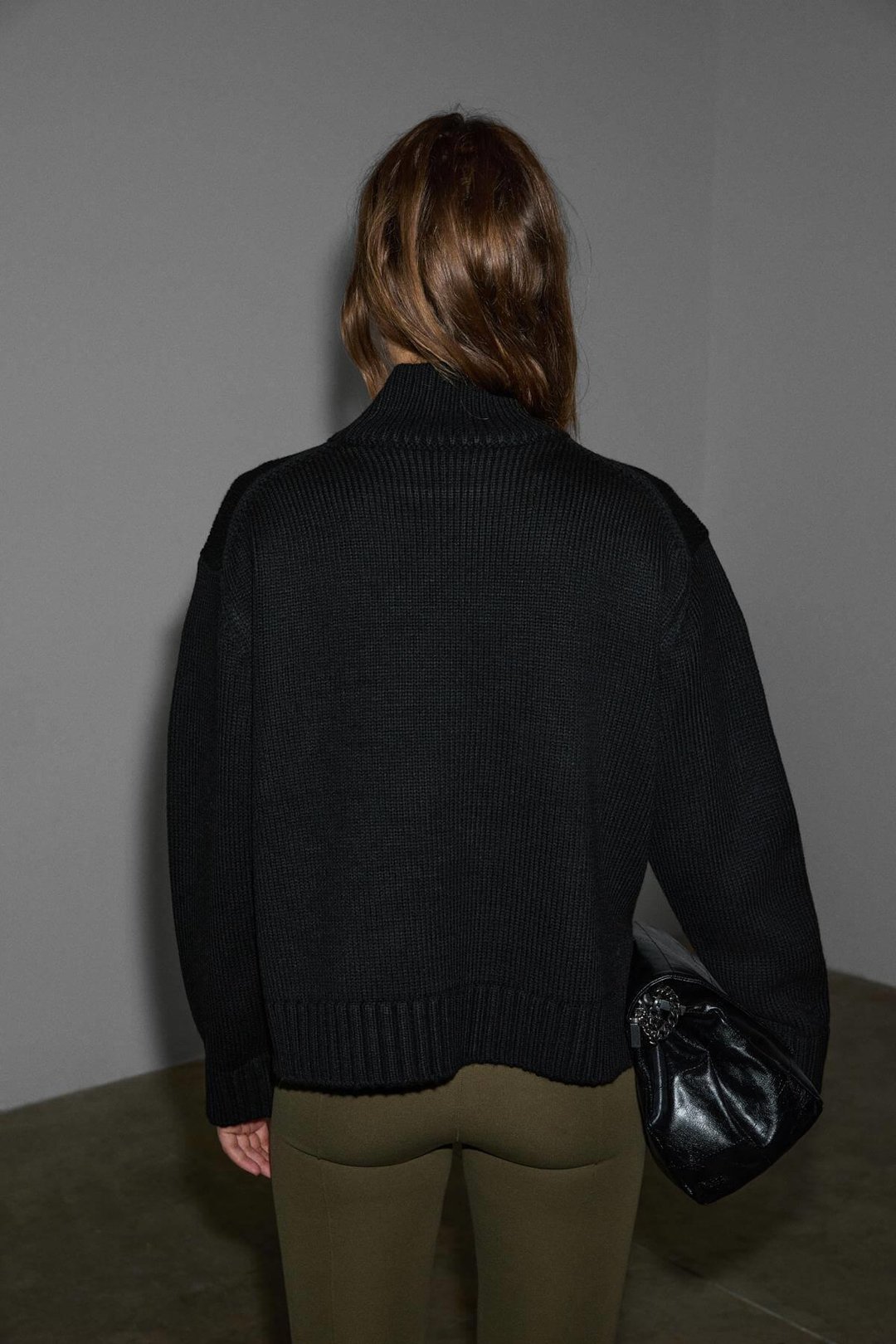 JOYITA Kadın Balıkçı Yaka Oversize Triko Siyah Kazak