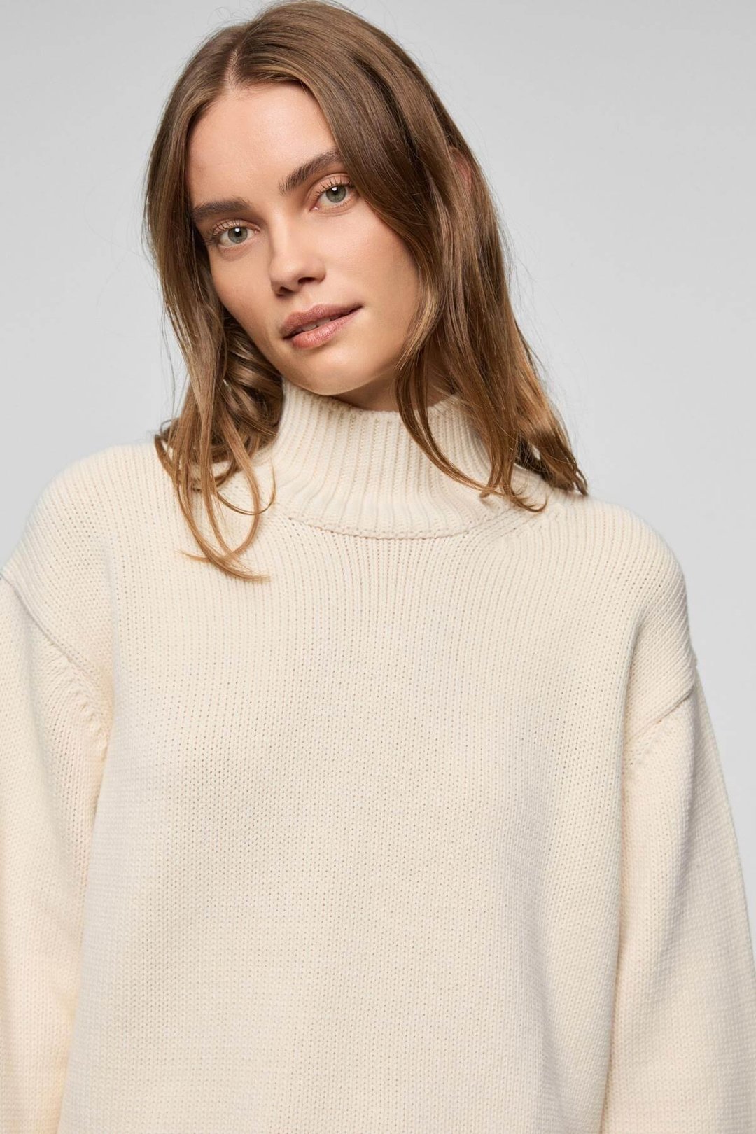 JOYITA Kadın Balıkçı Yaka Oversize Triko Ekru Kazak