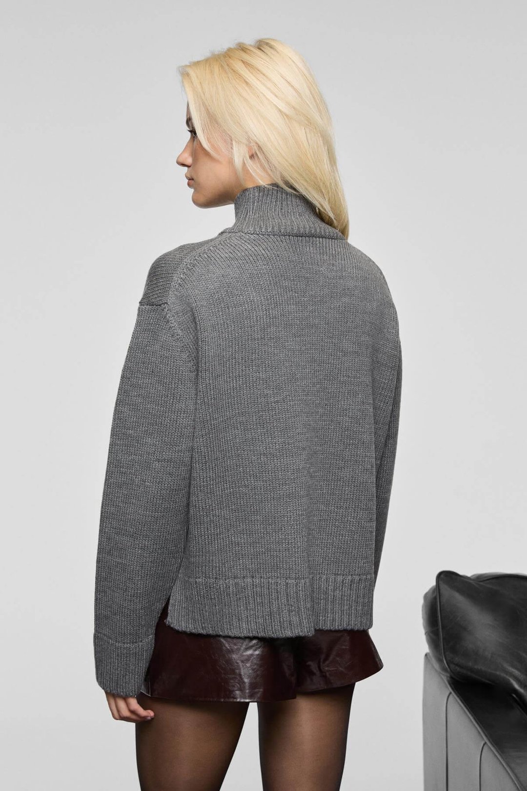 JOYITA Kadın Balıkçı Yaka Oversize Triko Antrasit Kazak