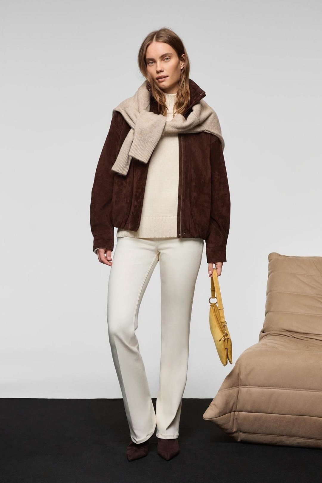 JOYITA Kadın Balıkçı Yaka Oversize Triko Ekru Kazak