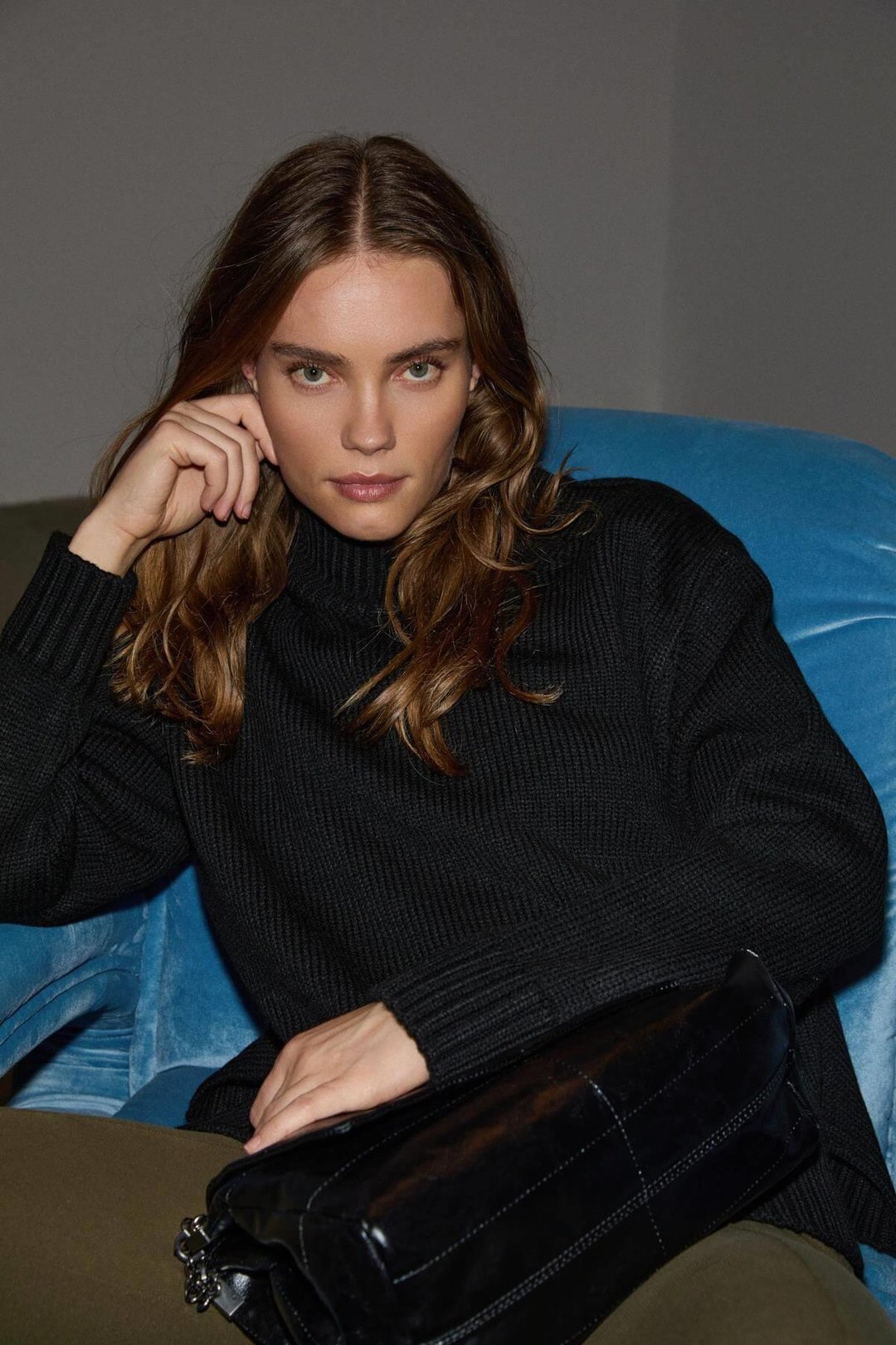 JOYITA Kadın Balıkçı Yaka Oversize Triko Siyah Kazak