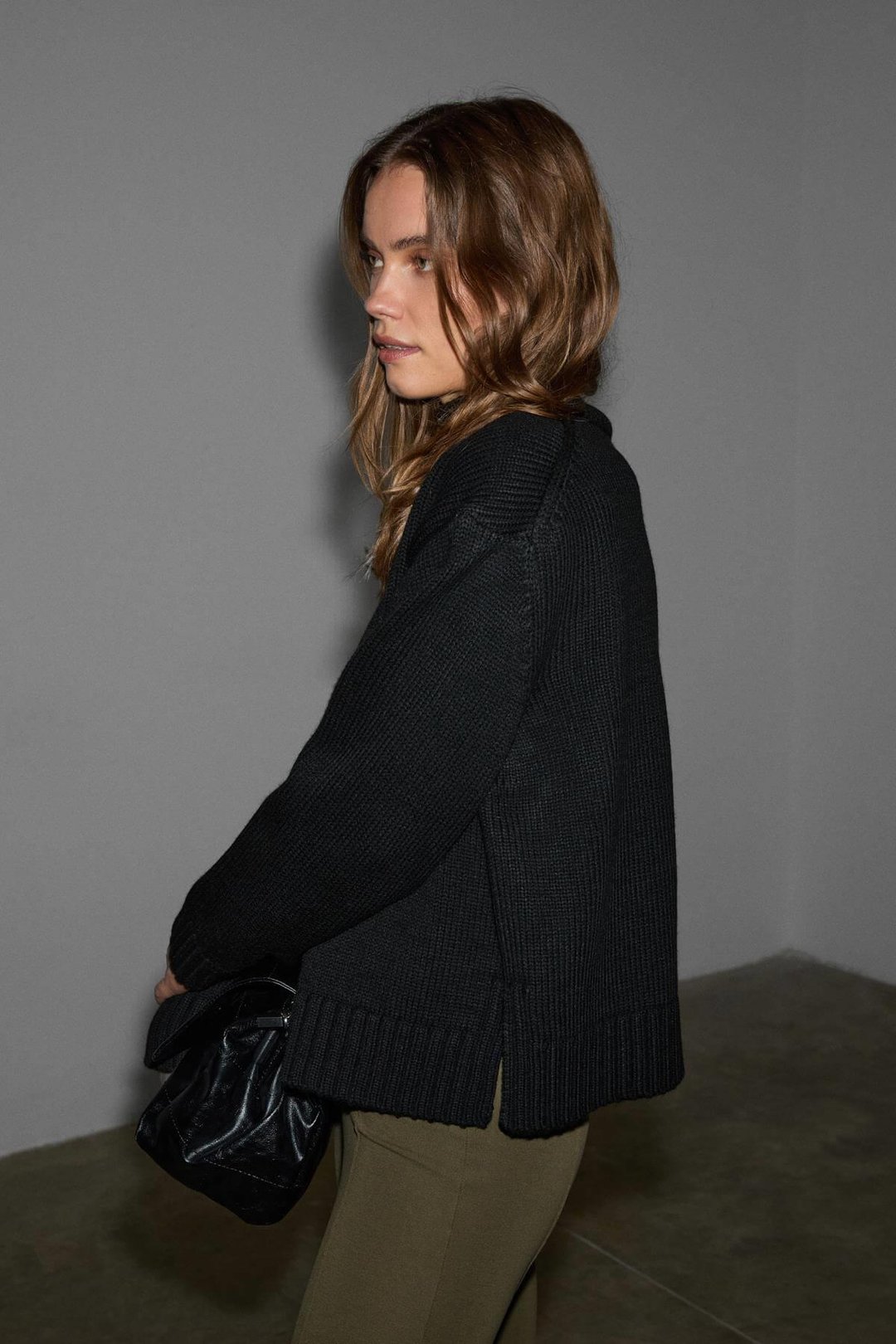 JOYITA Kadın Balıkçı Yaka Oversize Triko Siyah Kazak