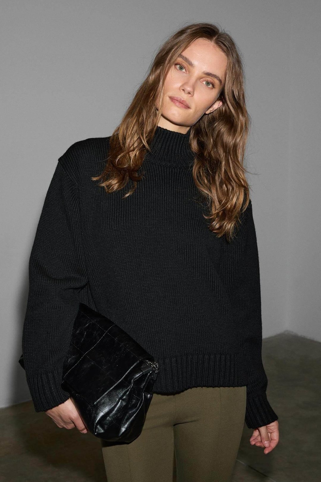 JOYITA Kadın Balıkçı Yaka Oversize Triko Siyah Kazak