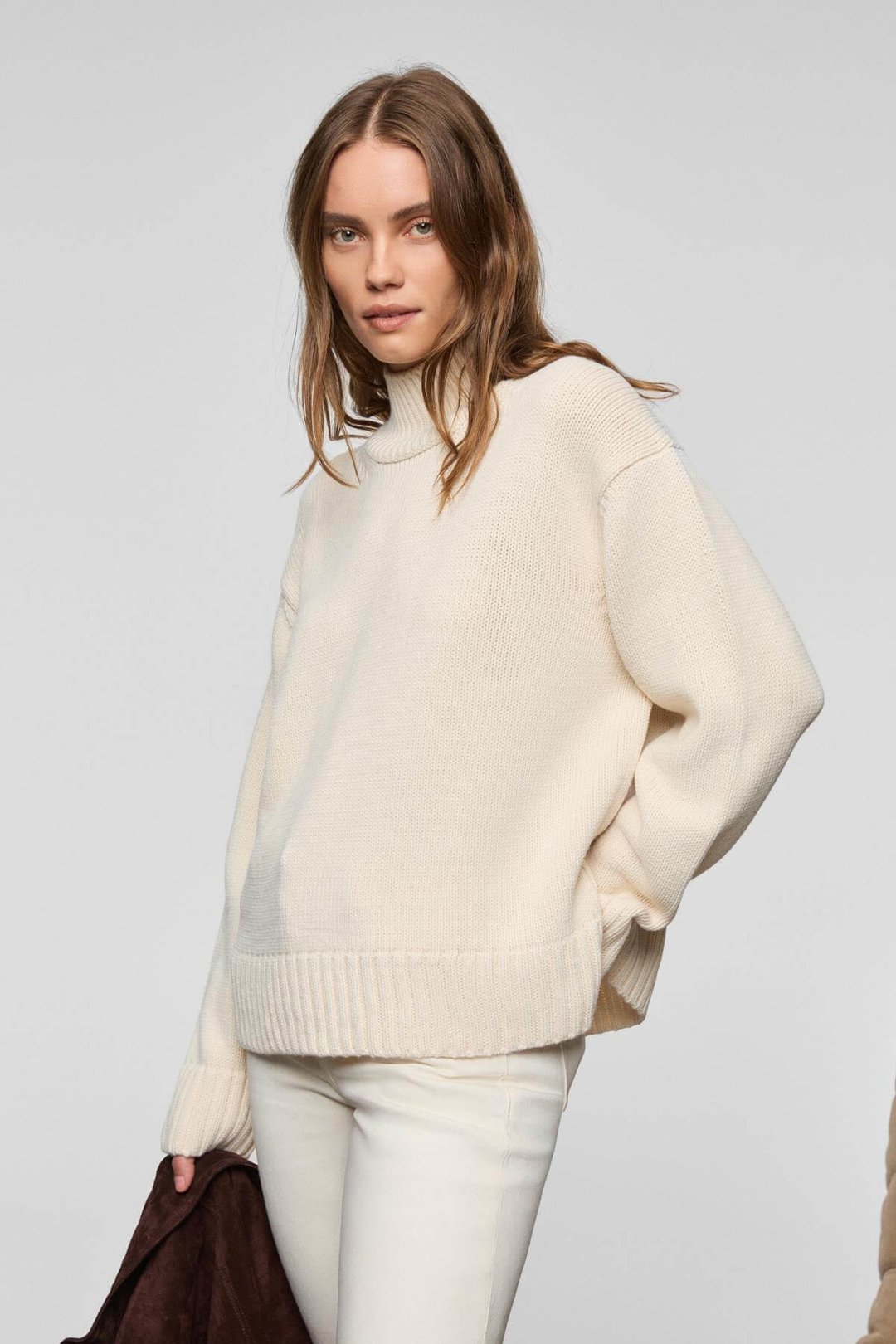 JOYITA Kadın Balıkçı Yaka Oversize Triko Ekru Kazak