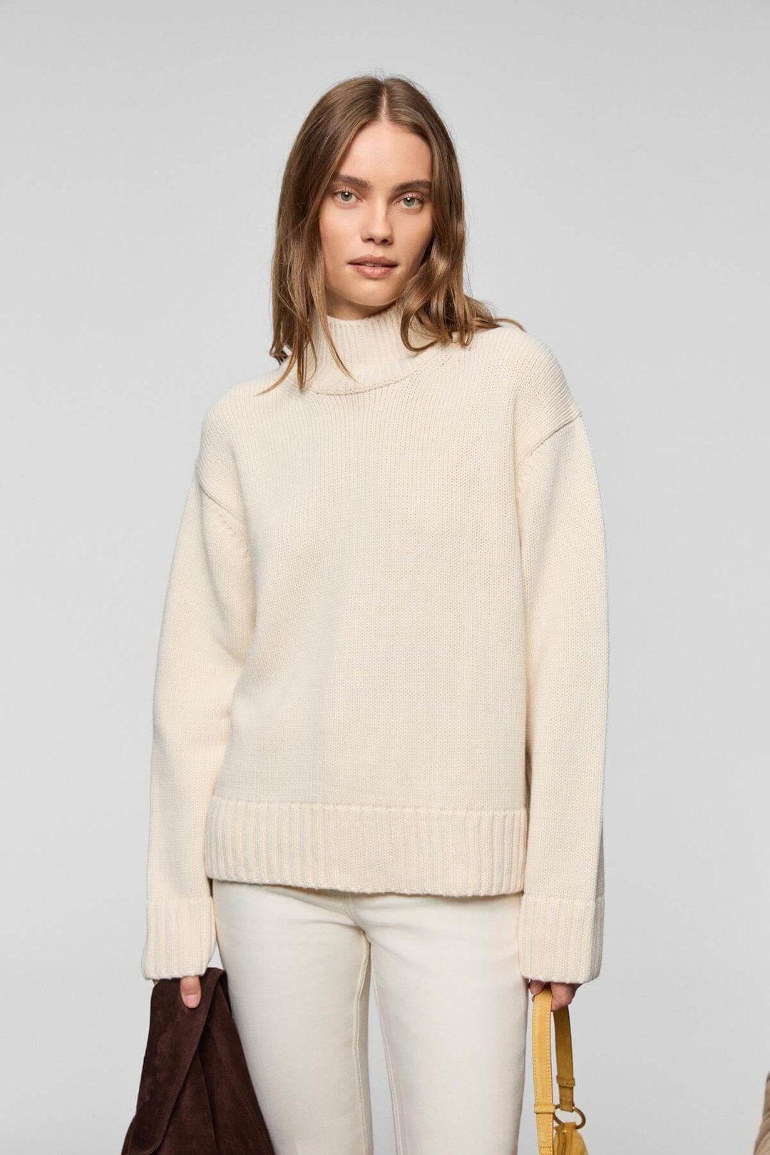 JOYITA Kadın Balıkçı Yaka Oversize Triko Ekru Kazak