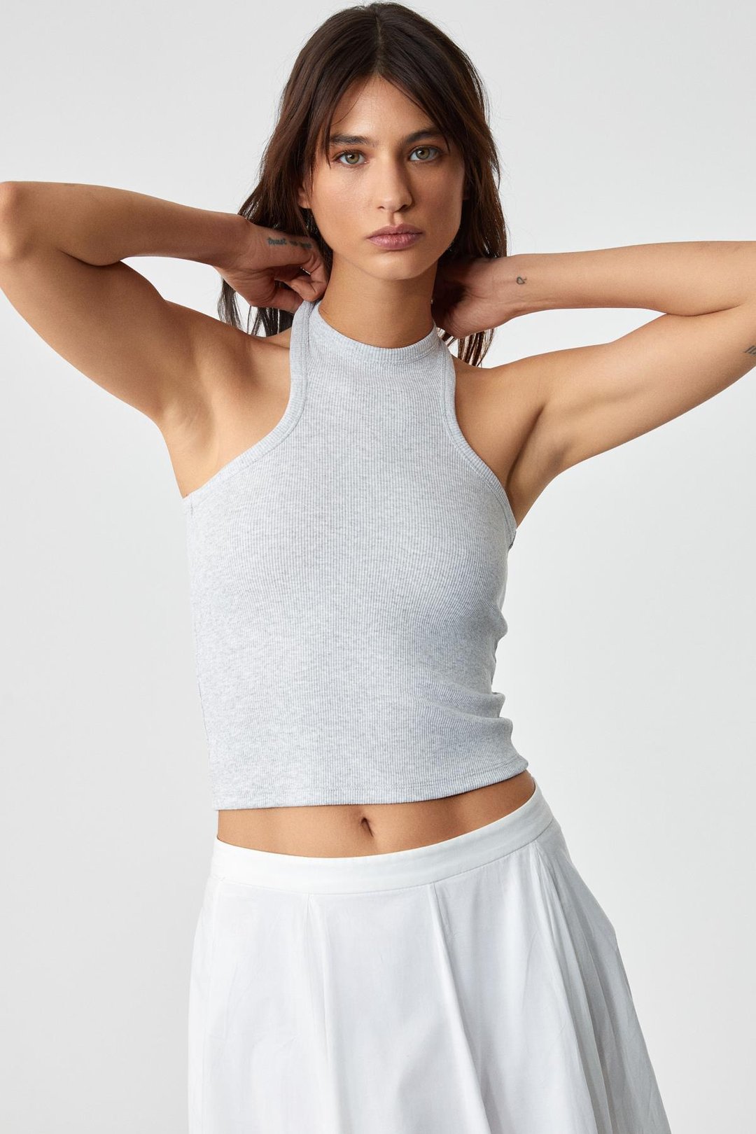 JROKSY Kadın Slim Halter Yaka Kolsuz Grimelanj Atlet