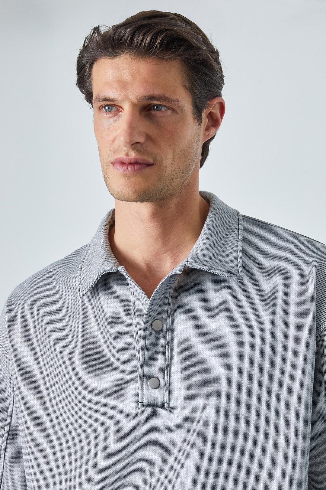 JUCKA Erkek Kısa Kollu Çıtçıt Kapamalı Oversize Fit Polo Yaka Gri T-Shirt