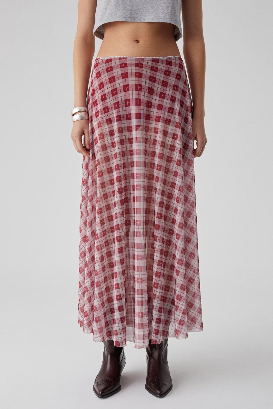 JULIANO Kadın Yüksek Bel Çizgili Oversize Kırmızı Etek