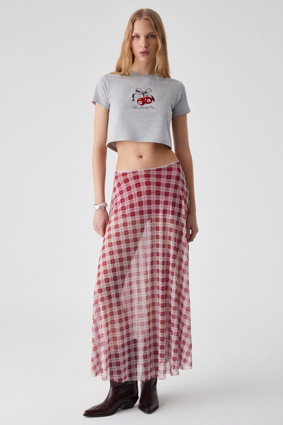 JULIANO Kadın Yüksek Bel Çizgili Oversize Kırmızı Etek