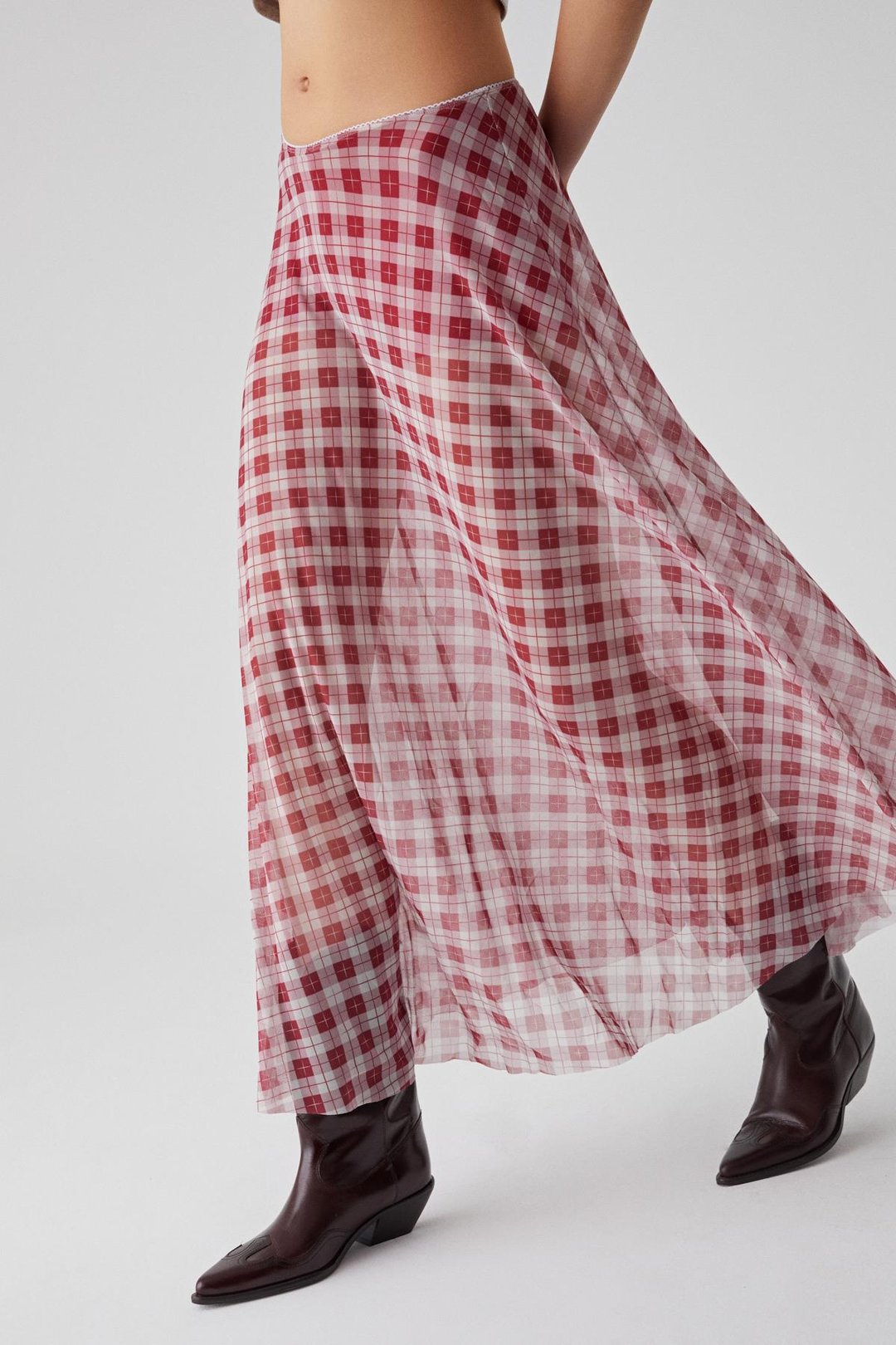 JULIANO Kadın Yüksek Bel Çizgili Oversize Kırmızı Etek