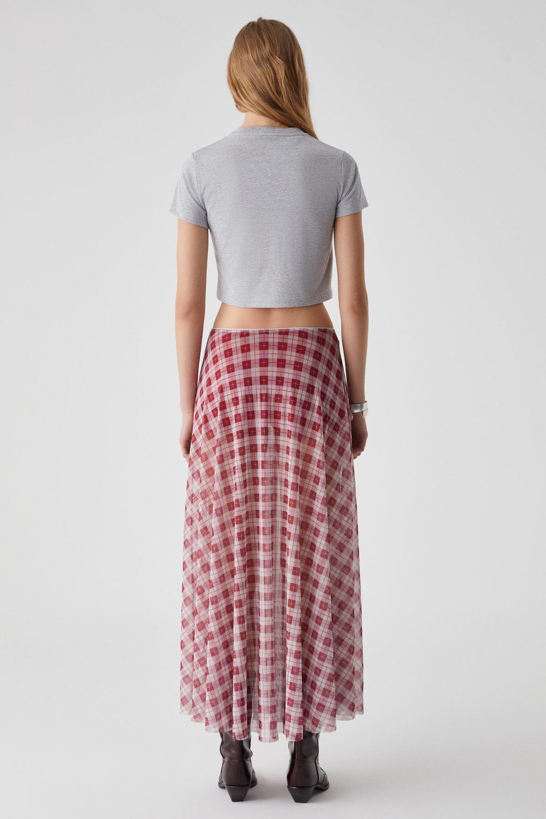 JULIANO Kadın Yüksek Bel Çizgili Oversize Kırmızı Etek