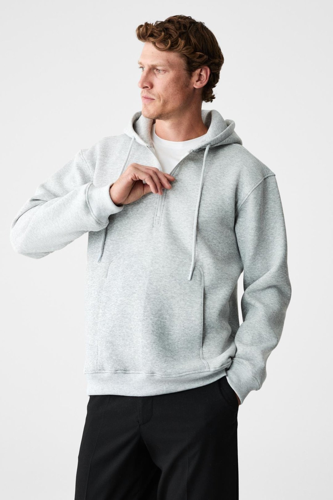 JUSTUS Erkek Kapüşonlu Kanguru Cepli Fermuar Yakalı Grimelanj Sweatshirt