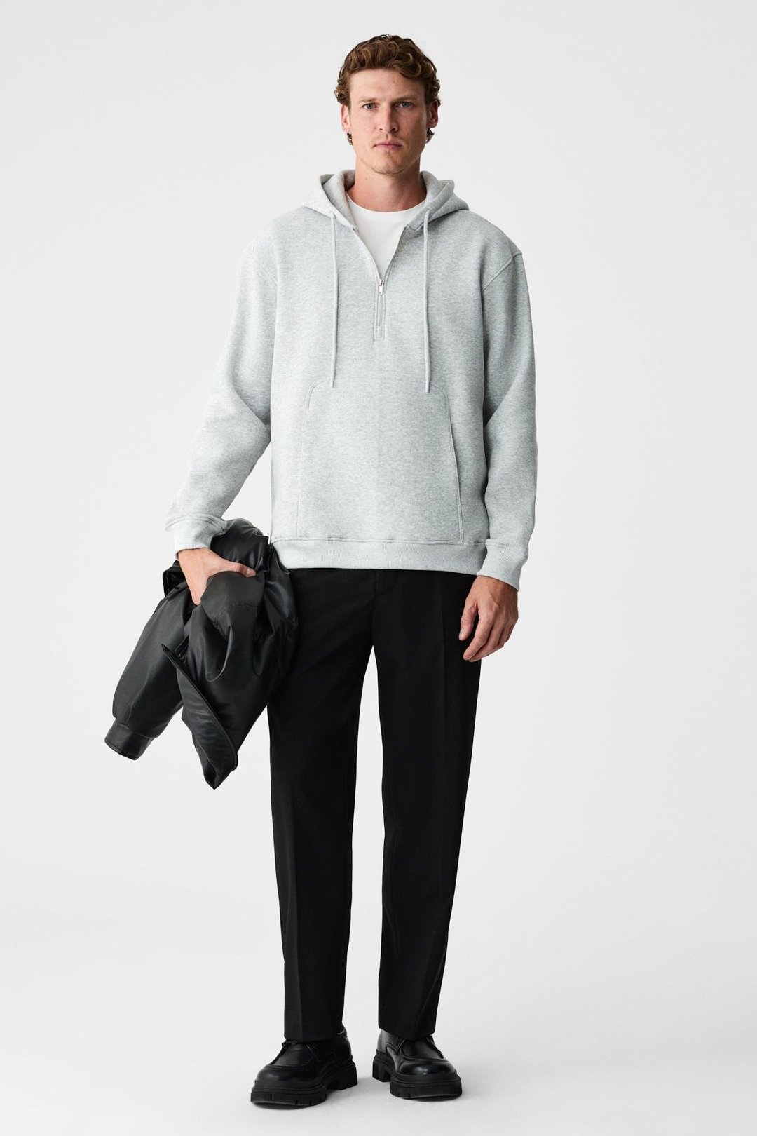 JUSTUS Erkek Kapüşonlu Kanguru Cepli Fermuar Yakalı Grimelanj Sweatshirt