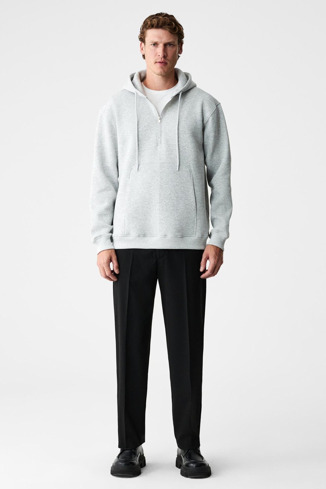 JUSTUS Erkek Kapüşonlu Kanguru Cepli Fermuar Yakalı Grimelanj Sweatshirt