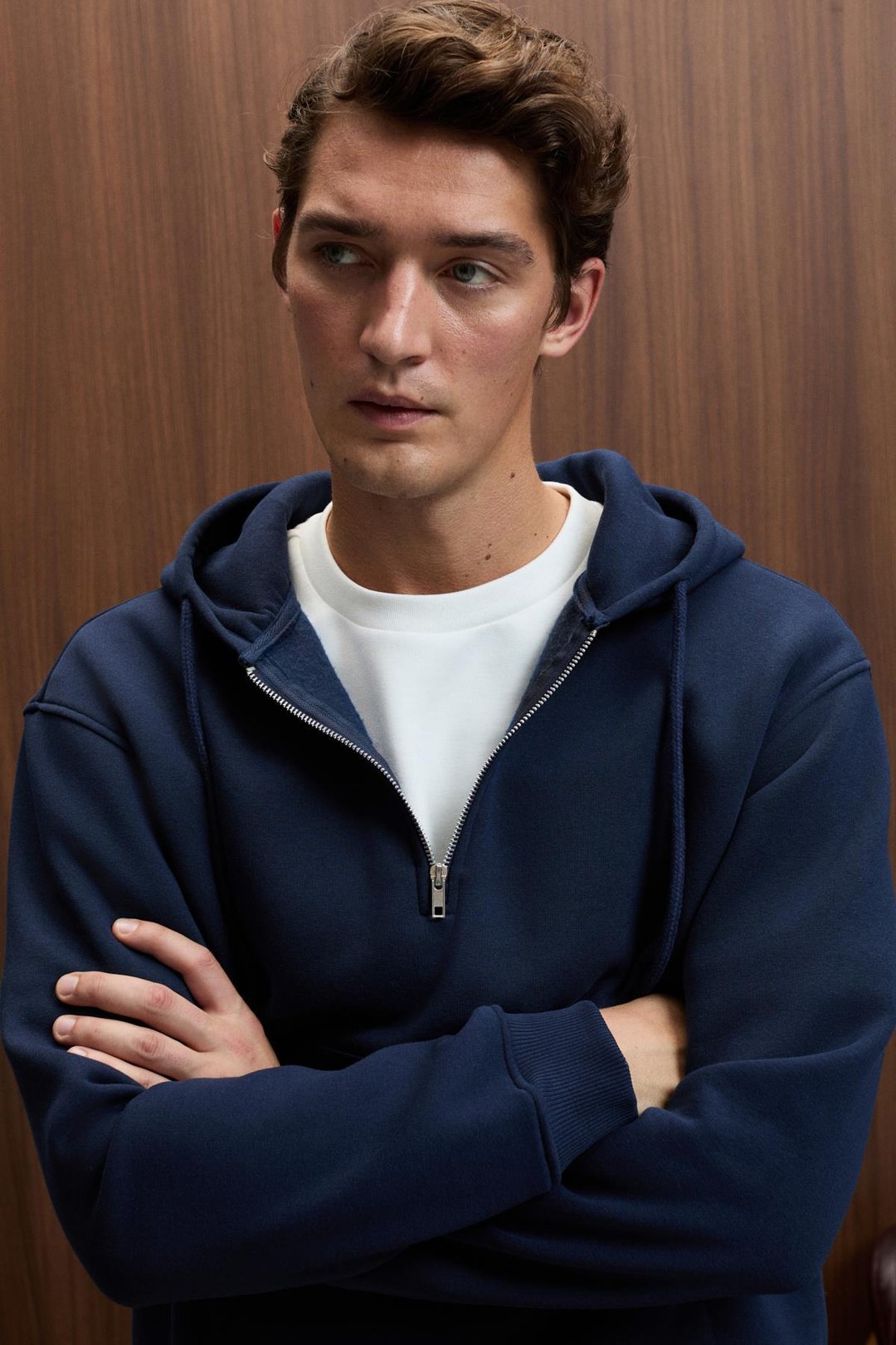 JUSTUS Erkek Kapüşonlu Kanguru Cepli Fermuar Yakalı Lacivert Sweatshirt