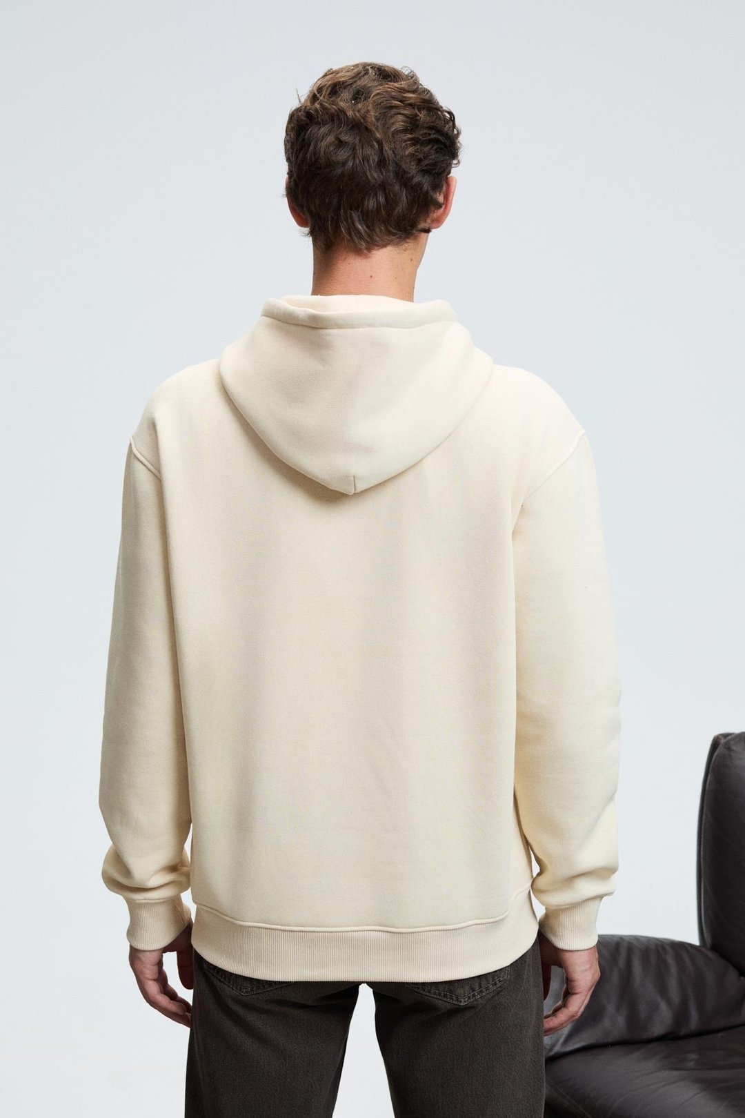 JUSTUS Erkek Kapüşonlu Kanguru Cepli Fermuar Yakalı Krem Sweatshirt