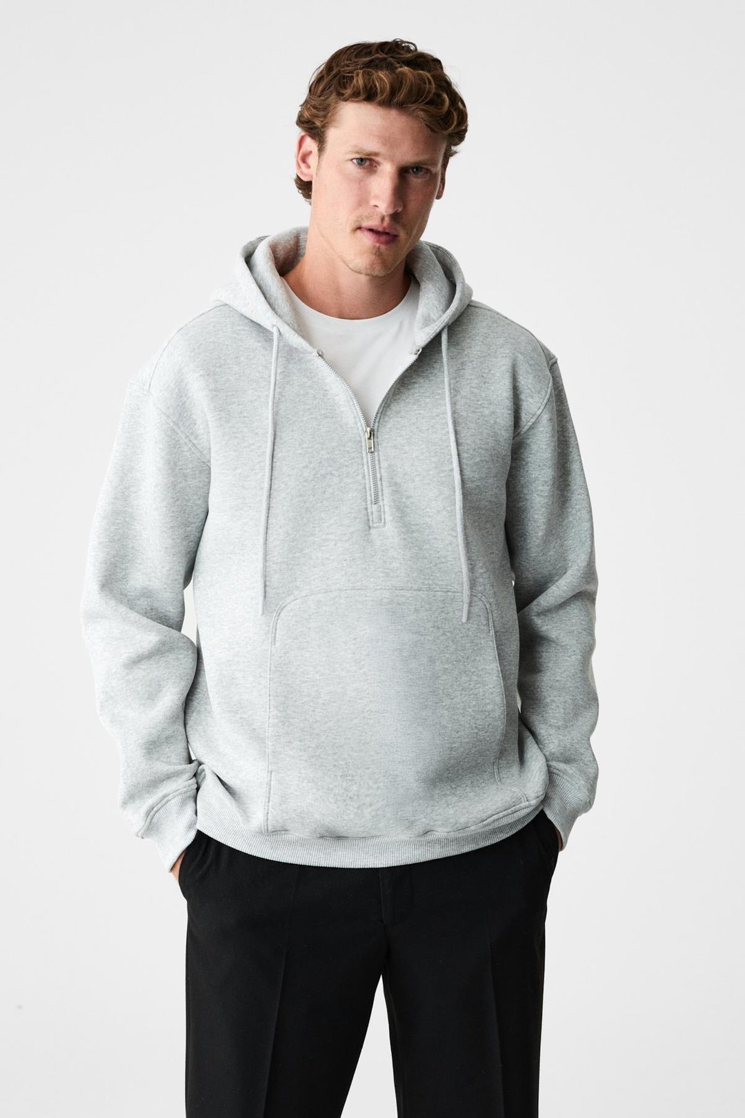 JUSTUS Erkek Kapüşonlu Kanguru Cepli Fermuar Yakalı Grimelanj Sweatshirt