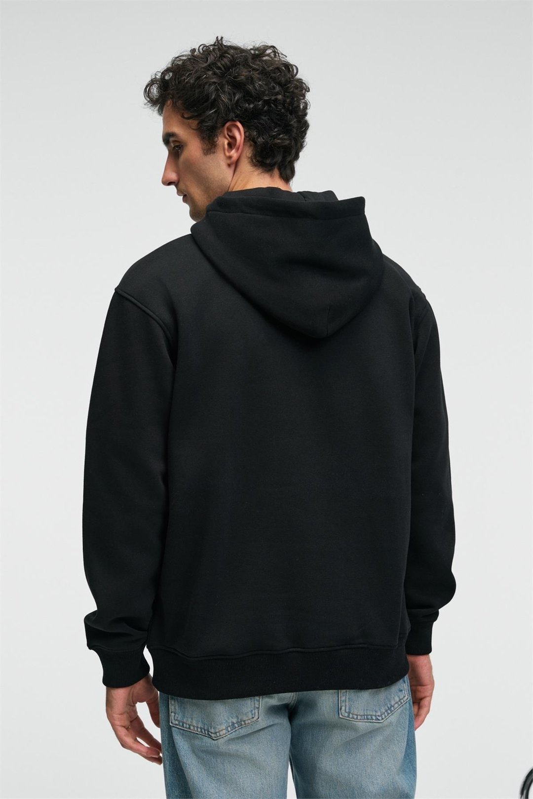 JUSTUS Erkek Kapüşonlu Kanguru Cepli Fermuar Yakalı Siyah Sweatshirt