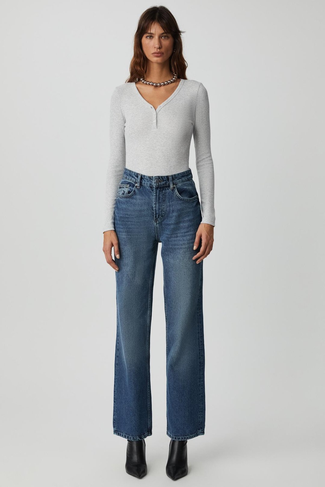 KALANI Kadın Uzun Kollu V Yaka Patlı Düğmeli Grimelanj Body