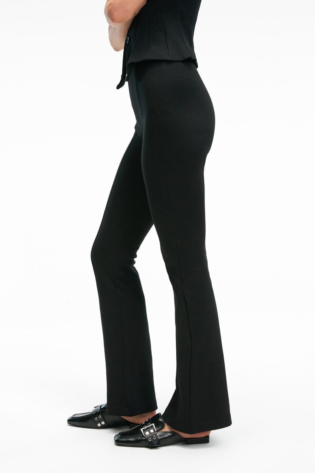 KALYYSIA Kadın Yüksek Bel Geniş Paçalı Slim Fit Siyah Pantolon