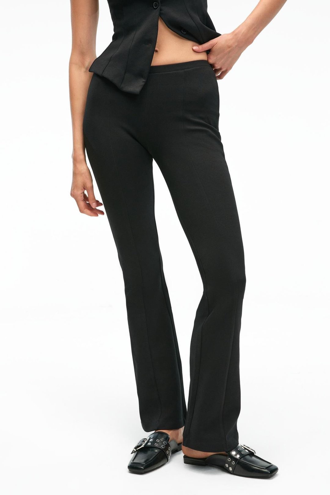 KALYYSIA Kadın Yüksek Bel Geniş Paçalı Slim Fit Siyah Pantolon