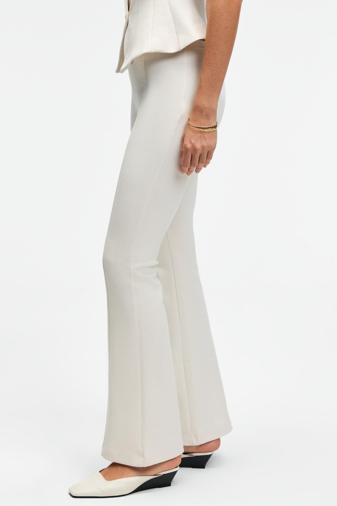 KALYYSIA Kadın Yüksek Bel Geniş Paçalı Slim Fit Ekru Pantolon