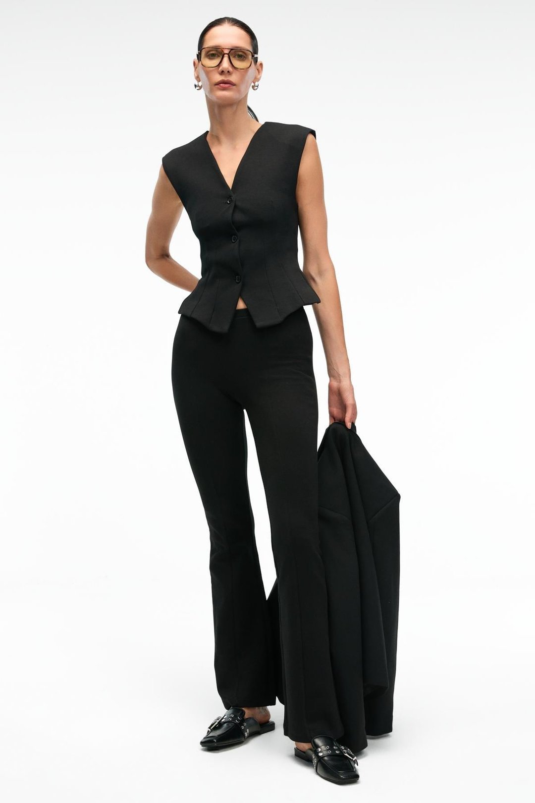 KALYYSIA Kadın Yüksek Bel Geniş Paçalı Slim Fit Siyah Pantolon