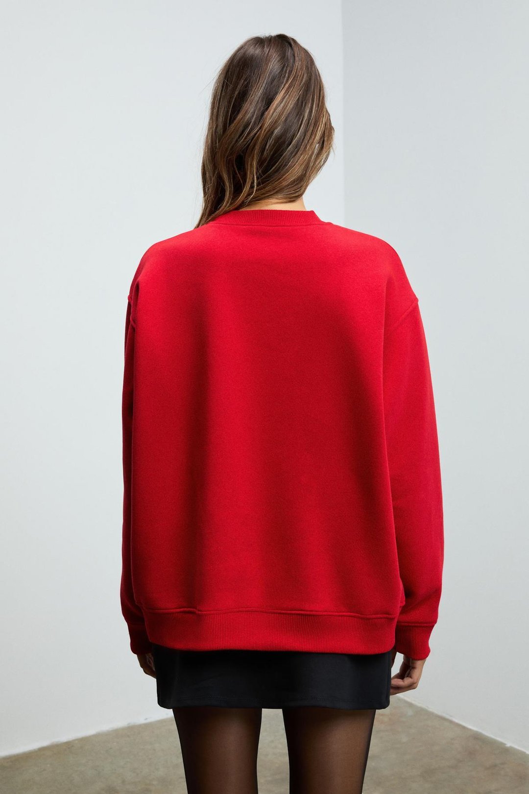 KARIUS Kadın Organik Pamuklu İçi Polarsız Oversize Yuvarlak Yakalı Kırmızı Sweatshirt