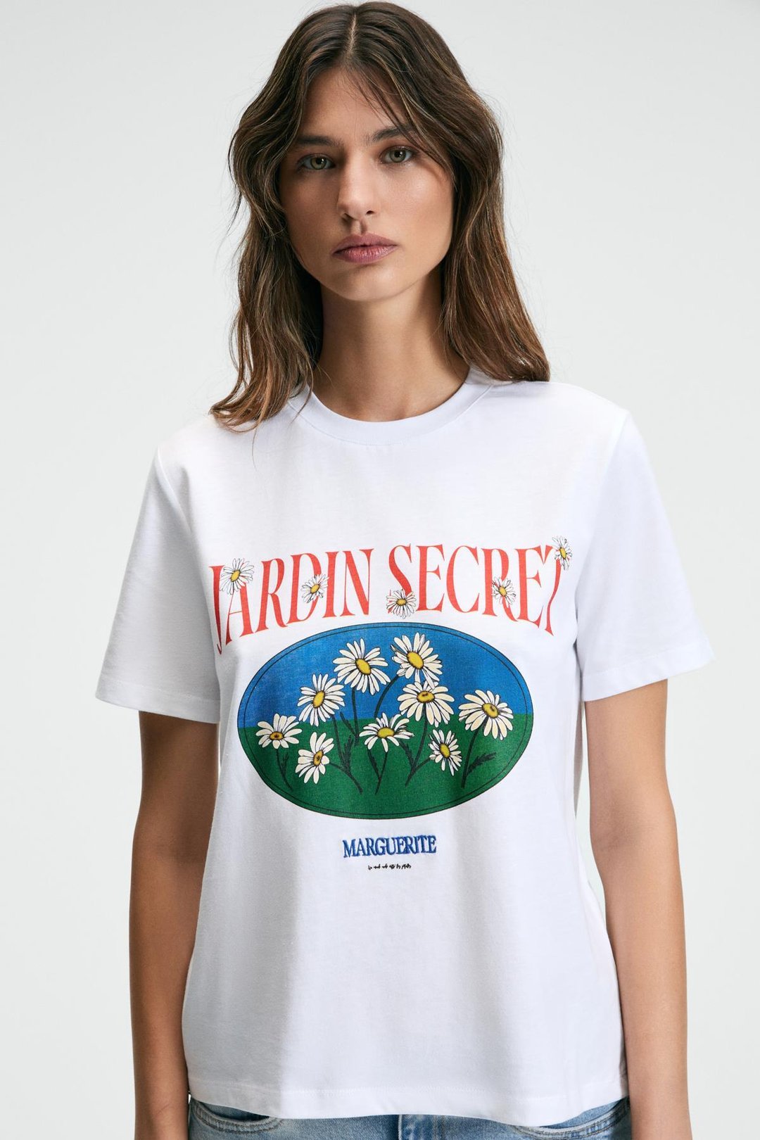 KARIVA Kadın Bisiklet Yaka Kısa Kollu Ön Baskı Detaylı Regular Fit Beyaz T-Shirt