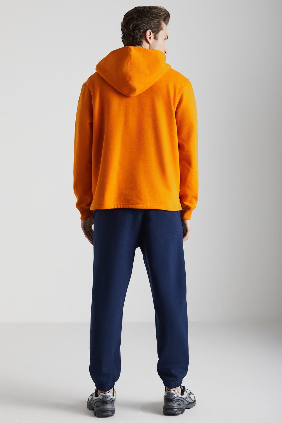 KARLO Erkek Pamuklu Kapüşonlu Yakası Düğmeli Turuncu Sweatshirt