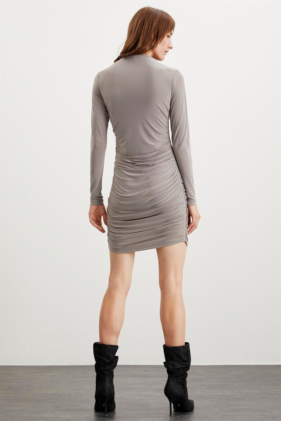 KATRINA Büzgü Slim Gri  Elbise