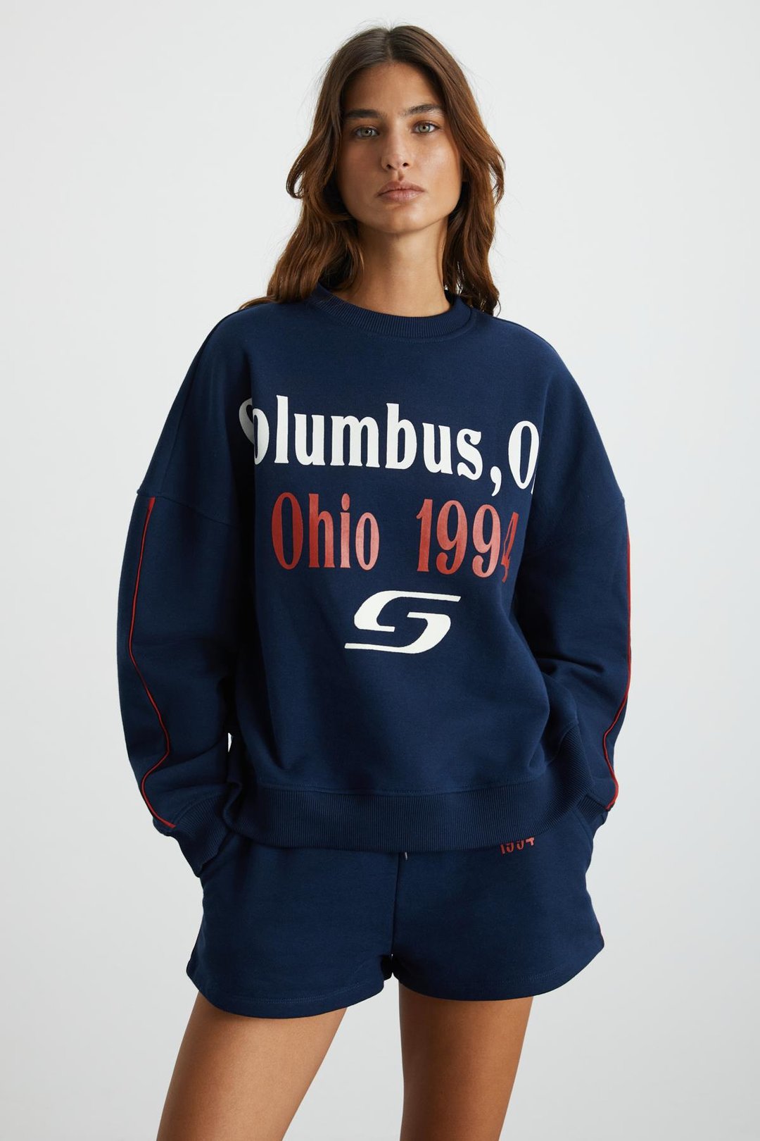 KEIRY Basic Regular Koyu Mavi Tekli Sweatshirt