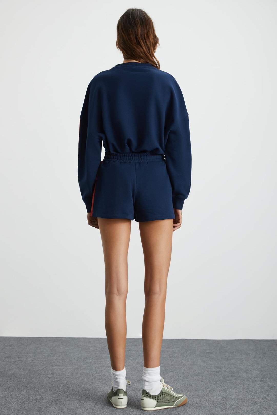 KEIRY Basic Regular Koyu Mavi Tekli Sweatshirt